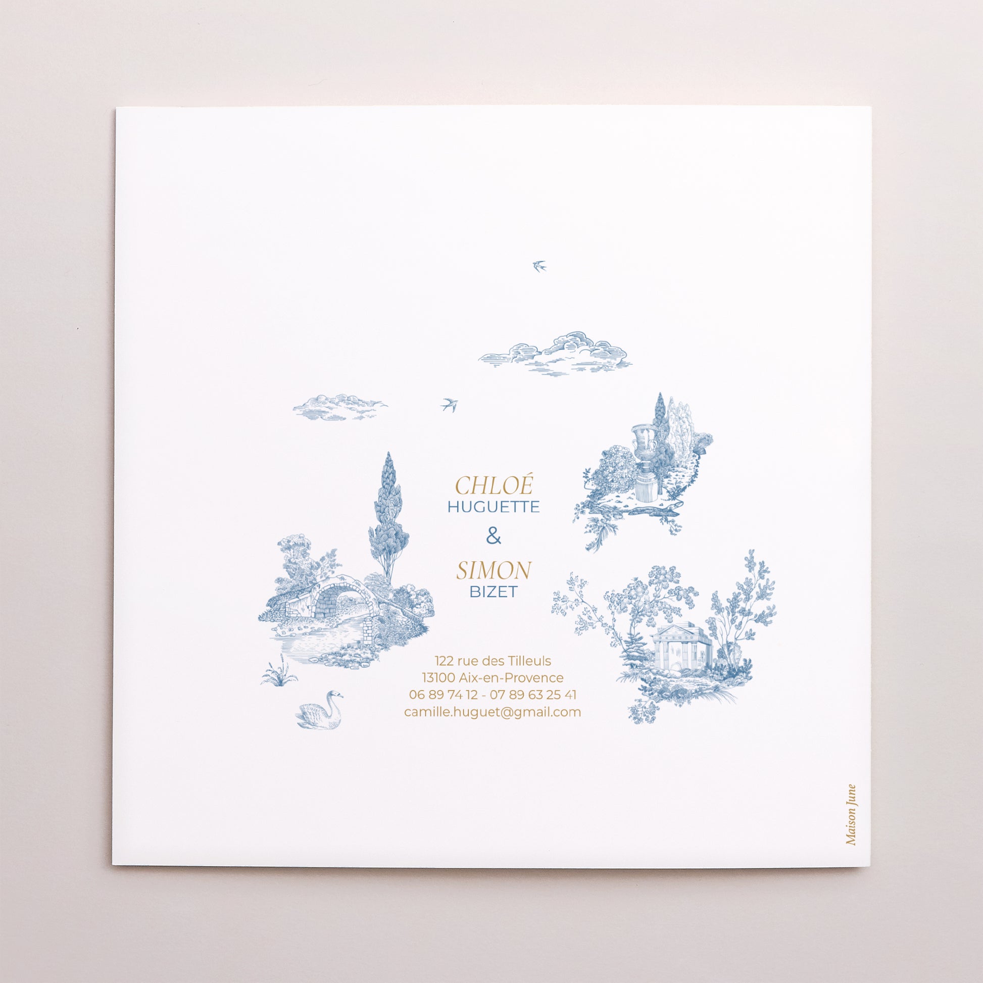 Faire-part Mariage Carré double volet Les jardins bleus photo N° 3