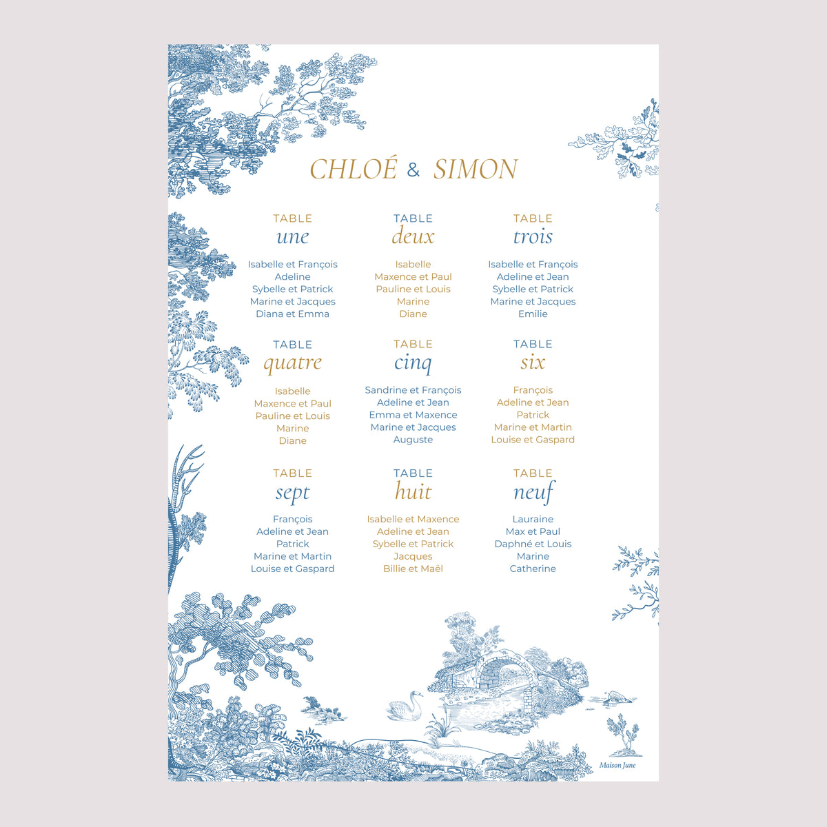 Plan de table Mariage Portrait 60 x 90 cm Les Jardins Bleus photo N° 2