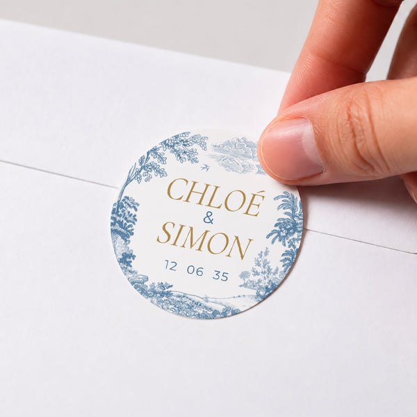 Sticker Mariage Rond Les Jardins Bleus photo