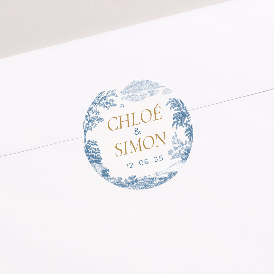 Sticker Mariage Rond Les jardins bleus photo