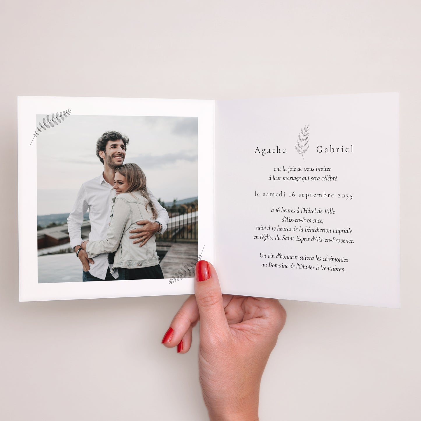 Faire-part Mariage Carré double volet Élégance Végétale photo N° 2