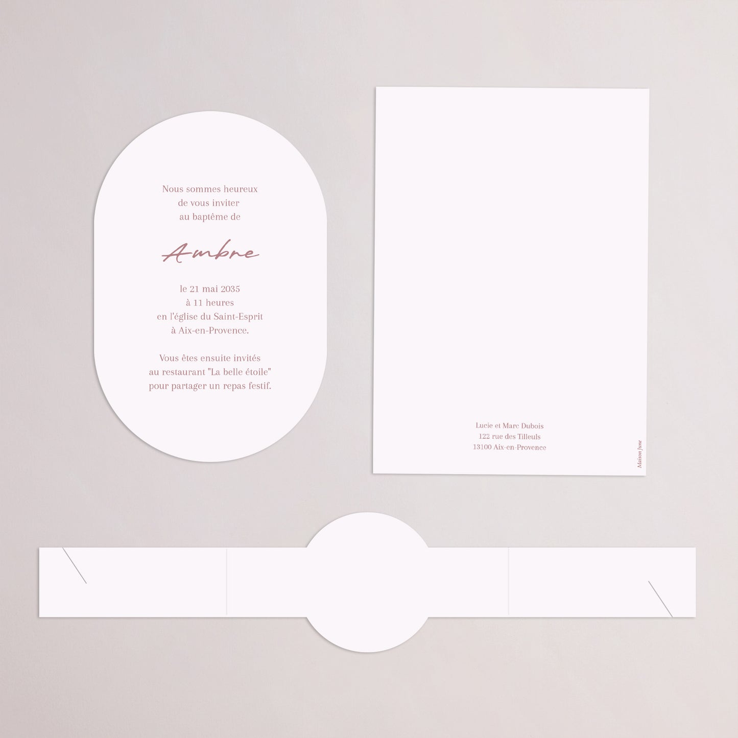 Faire-part Baptême bandeau, 2 cartes Couronne de Douceur Rose photo N° 4