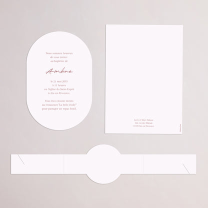 Faire-part Baptême bandeau, 2 cartes Couronne de Douceur Rose photo N° 4