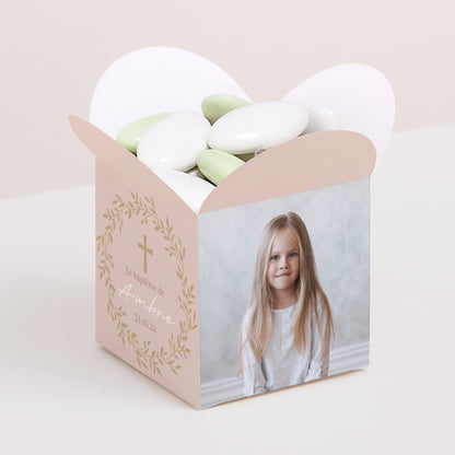 Boîte à dragées Baptême Ouverture papillon Couronne de Douceur Rose photo N° 1