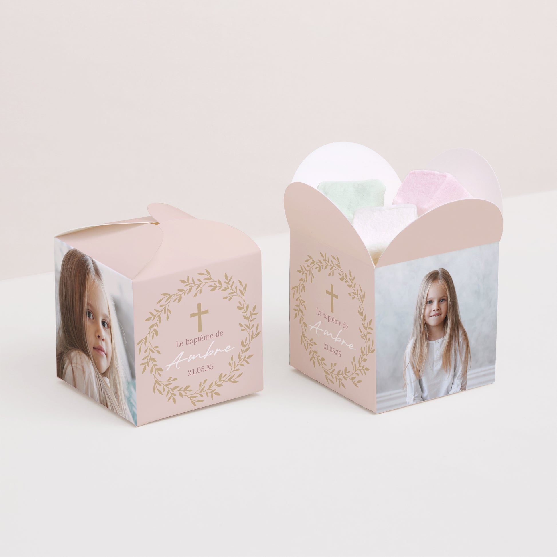 Boîte à dragées Baptême Ouverture papillon Couronne de Douceur Rose photo N° 2
