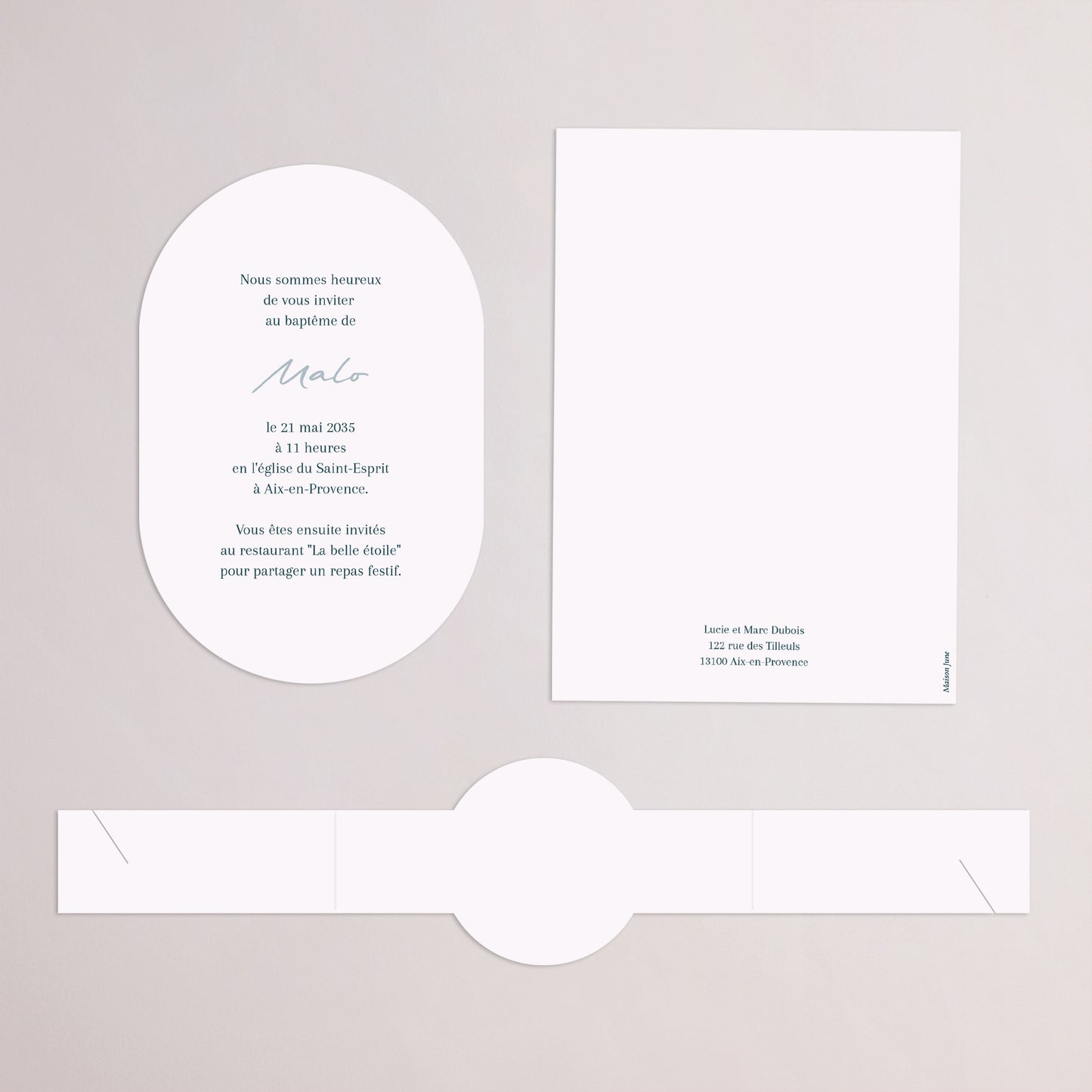 Faire-part Baptême bandeau, 2 cartes Couronne de Douceur Bleue photo N° 4