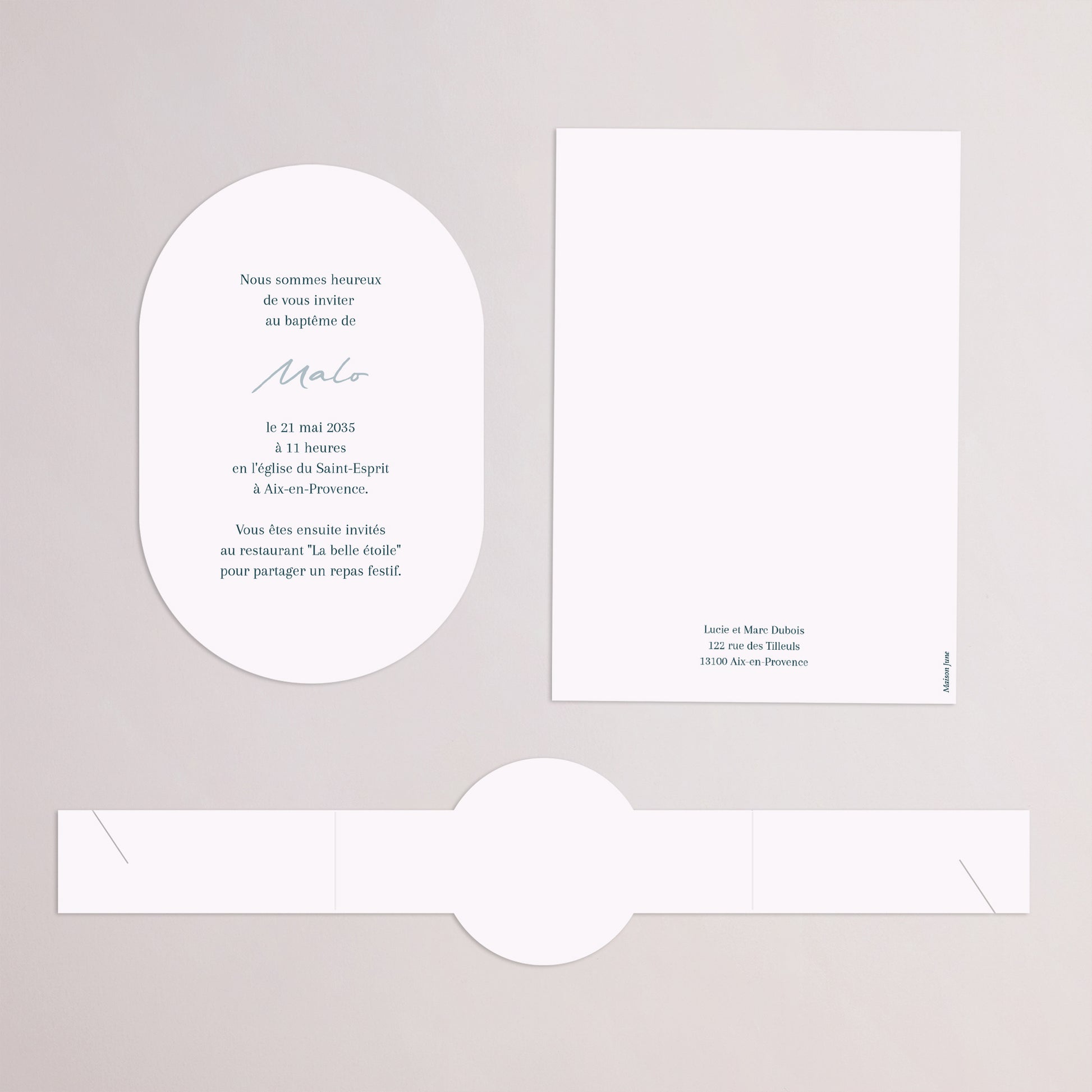 Faire-part Baptême bandeau, 2 cartes Couronne de Douceur Bleue photo N° 4