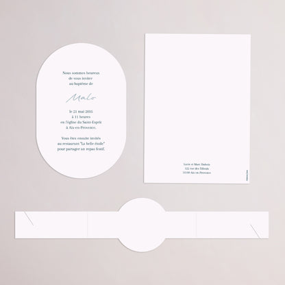 Faire-part Baptême bandeau, 2 cartes Couronne de Douceur Bleue photo N° 4