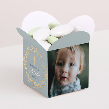 Boîte à dragées Baptême Ouverture papillon Couronne de Douceur Bleue photo N° 1