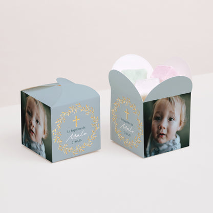 Boîte à dragées Baptême Ouverture papillon Couronne de Douceur Bleue photo N° 2