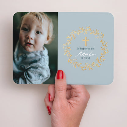 Faire-part Baptême Paysage, bords arrondis Couronne de Douceur Bleue photo N° 3