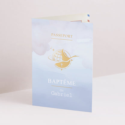 Faire-part Baptême Double volet portrait Passeport de Baptême photo N° 1