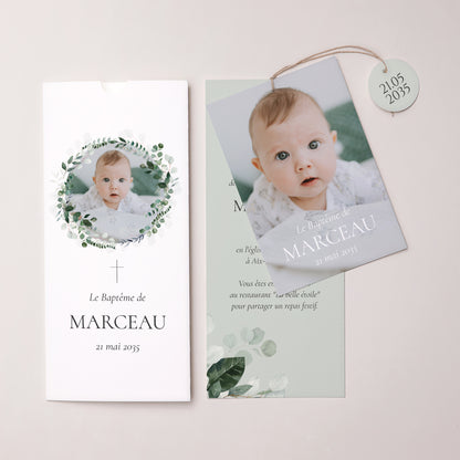 Faire-part Baptême Pochette portrait 2 cartes, étiquette La Couronne Sacrée photo N° 3