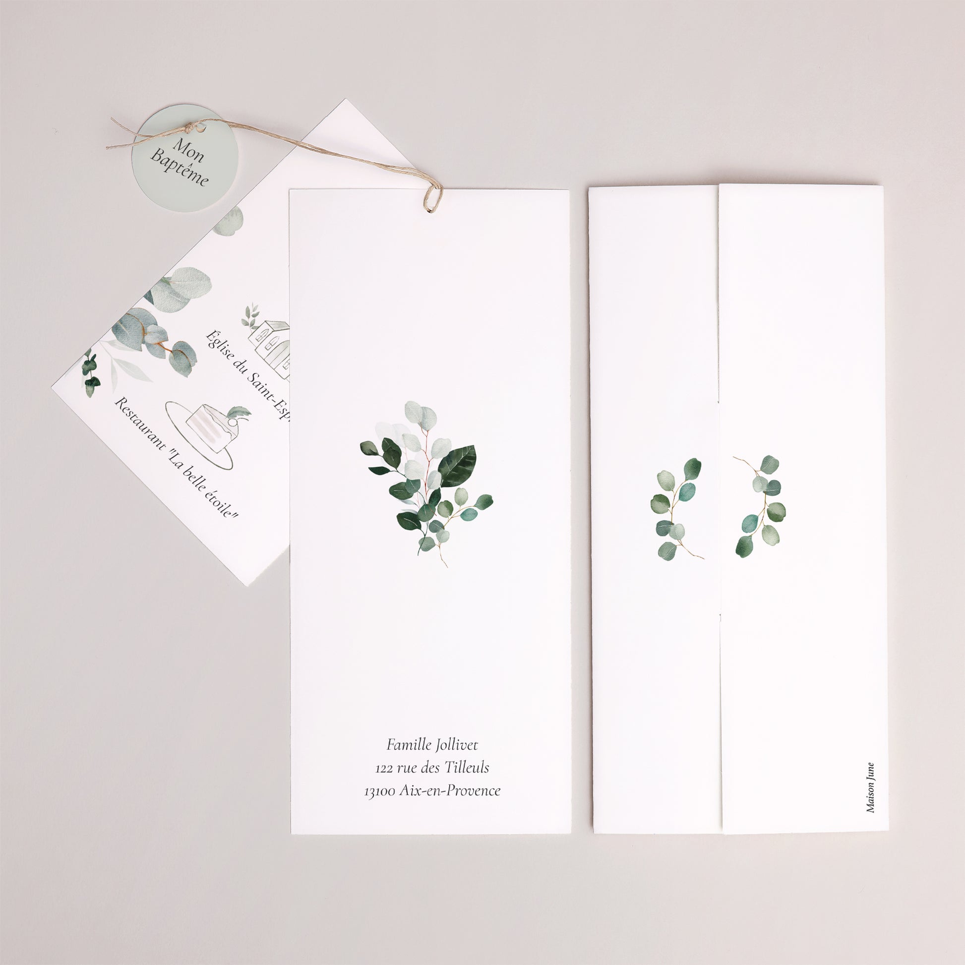 Faire-part Baptême Pochette portrait 2 cartes, étiquette La Couronne Sacrée photo N° 4