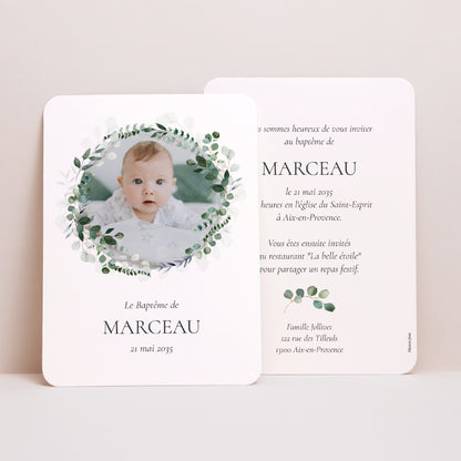 Faire-part Baptême Portrait, bords arrondis La Couronne Sacrée photo N° 1