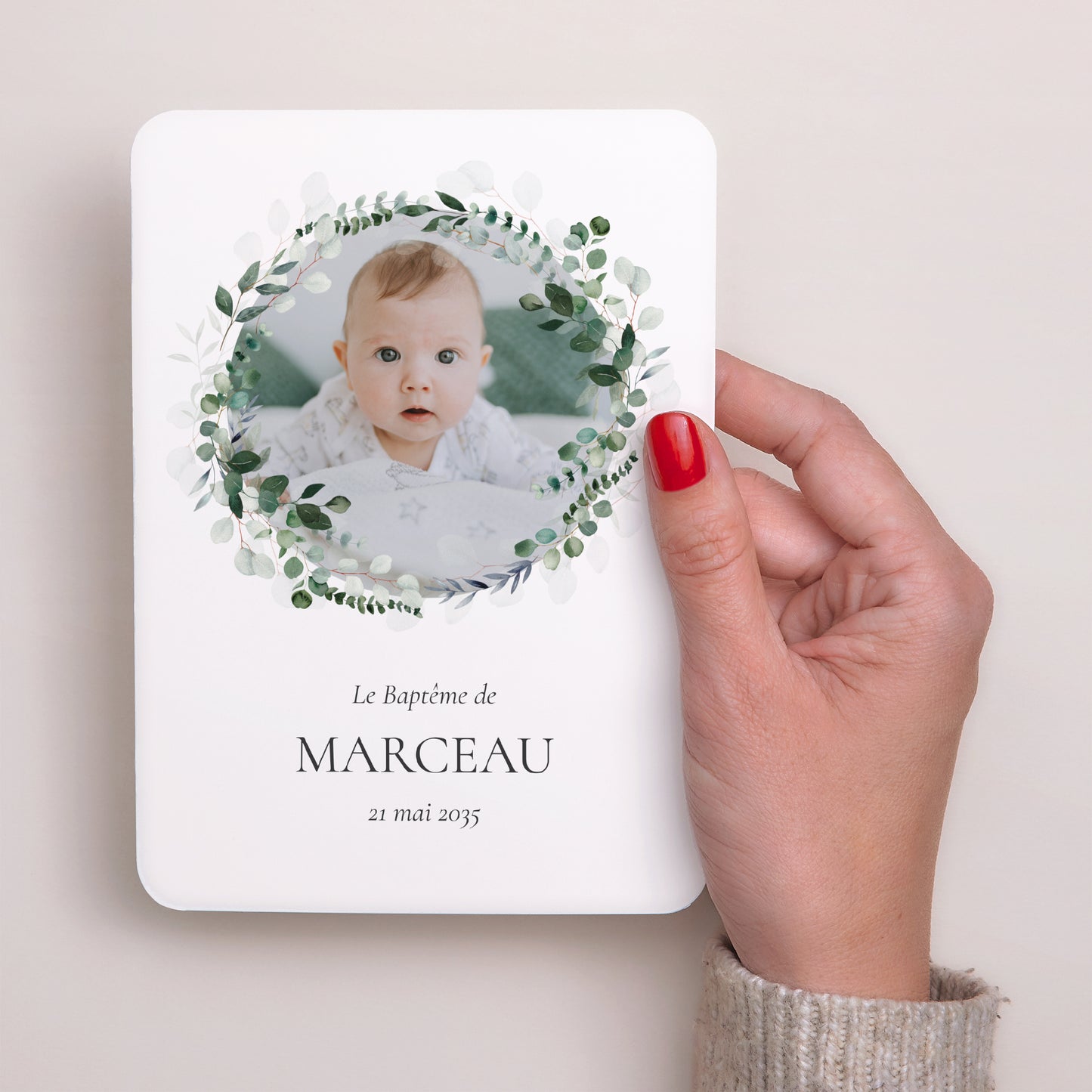 Faire-part Baptême Portrait, bords arrondis La Couronne Sacrée photo N° 2