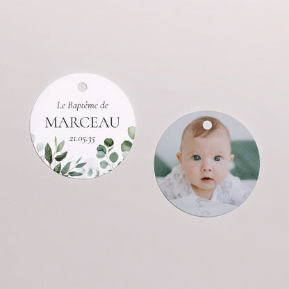 Boîte à dragées Baptême boule avec étiquette ronde La Couronne Sacrée photo N° 3
