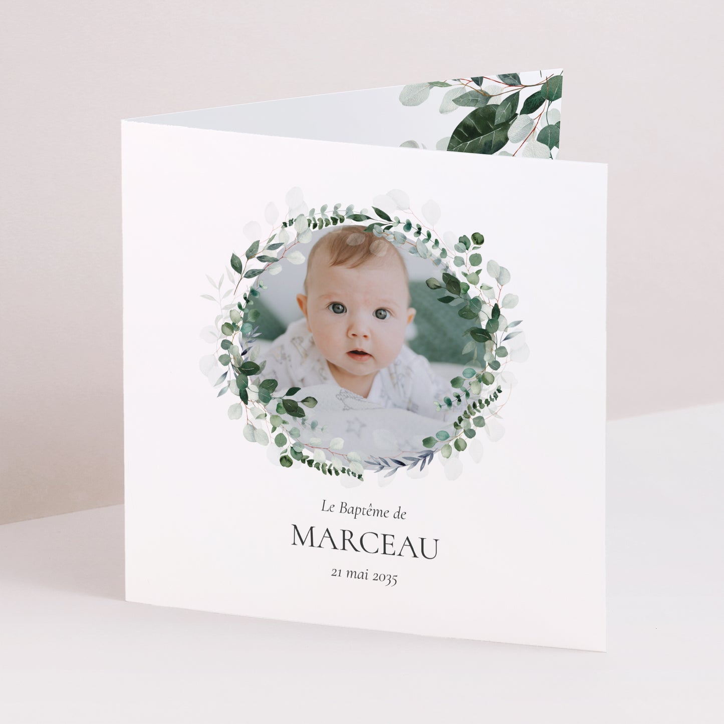 Faire-part Baptême Carré double volet La Couronne Sacrée photo N° 1
