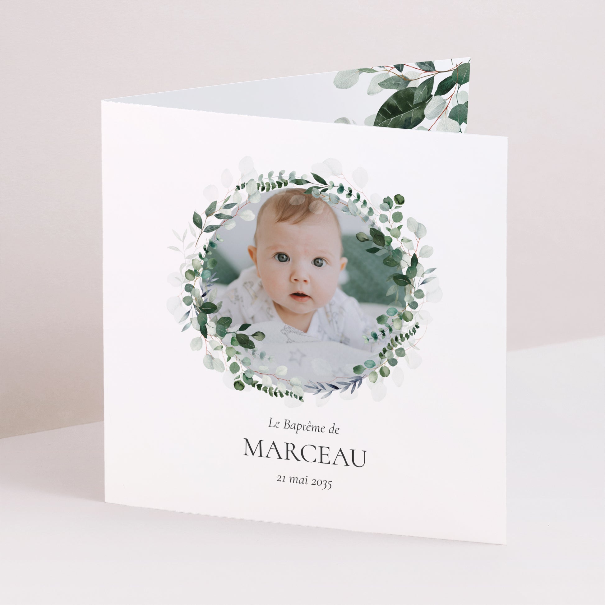 Faire-part Baptême Carré double volet La Couronne Sacrée photo N° 1