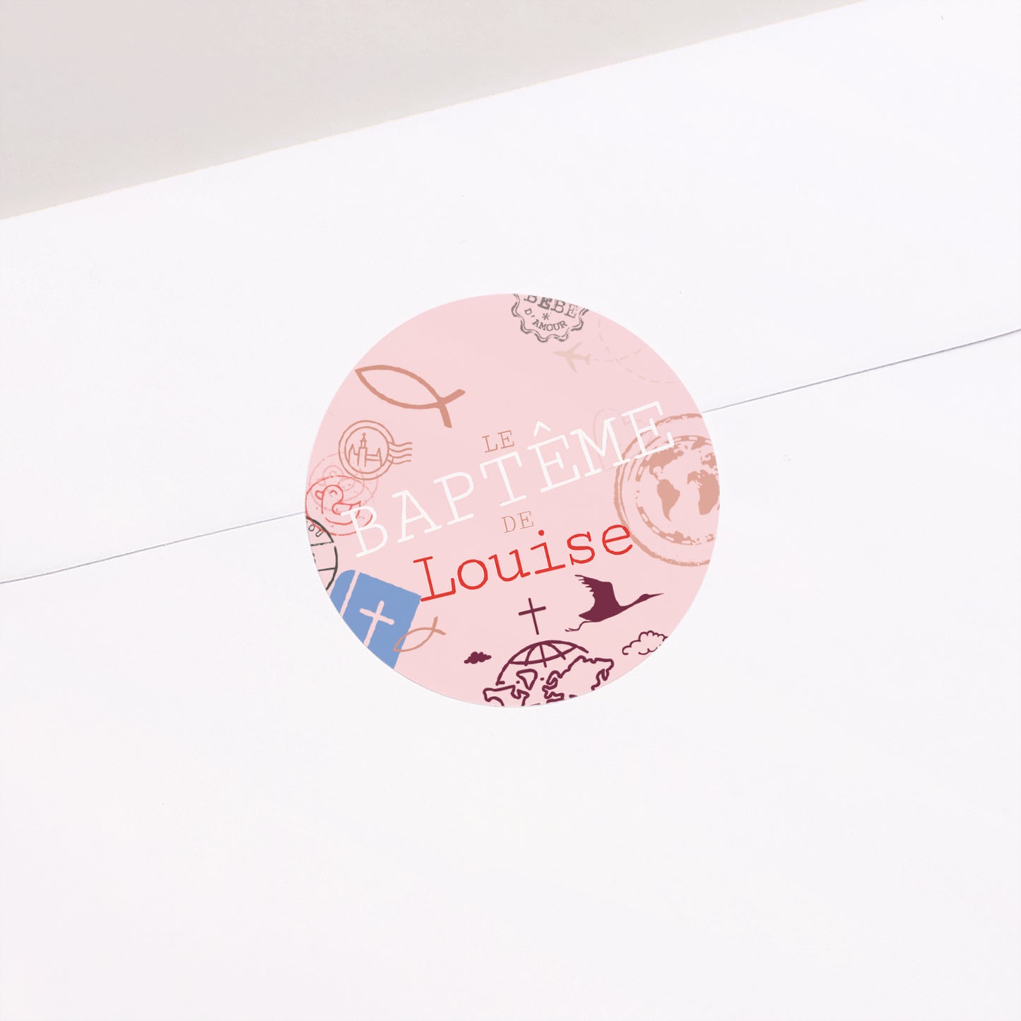 Sticker Baptême Rond Destination : Baptême photo N° 1