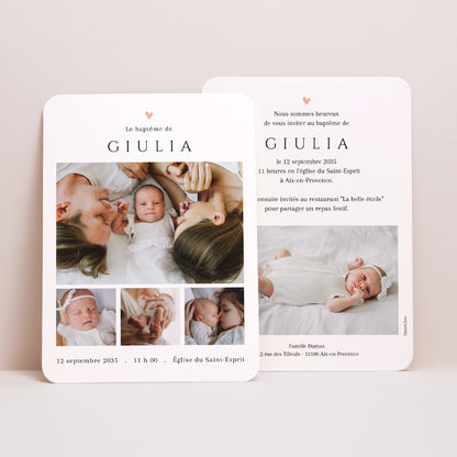 Faire-part Baptême Portrait, bords arrondis Douce Bénédiction photo N° 1