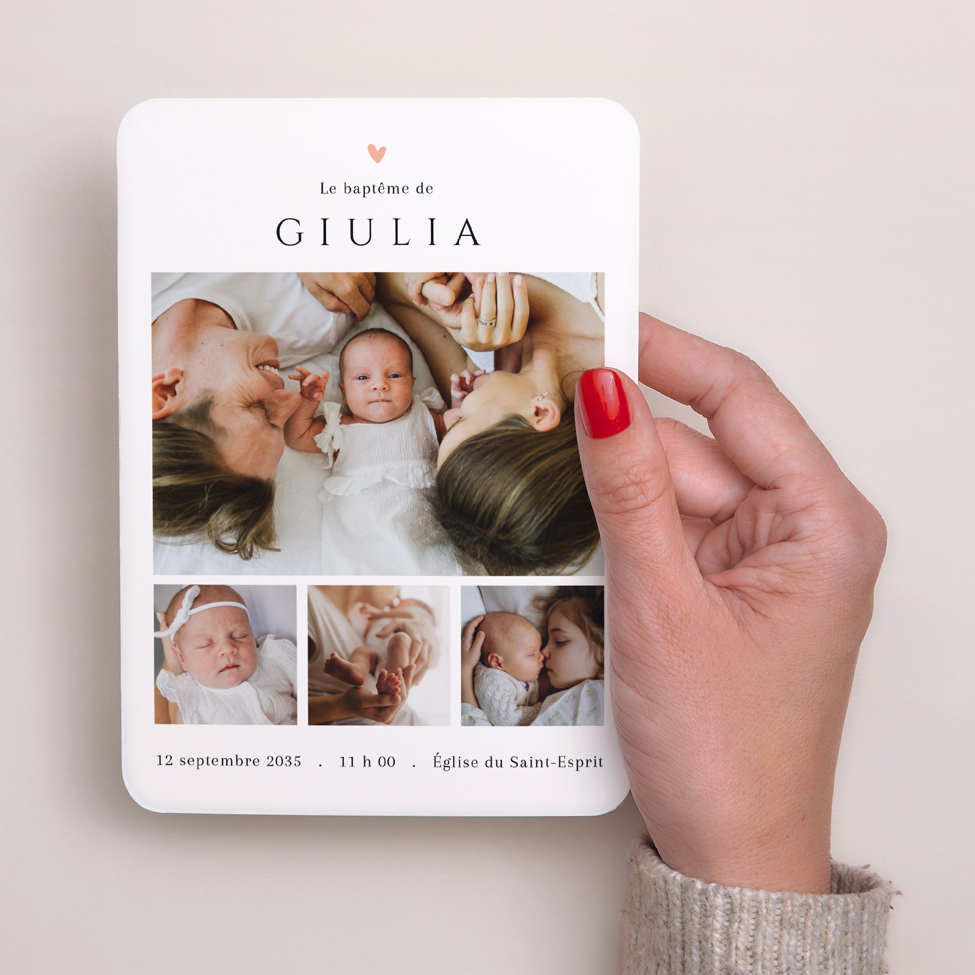 Faire-part Baptême Portrait, bords arrondis Douce Bénédiction photo N° 2