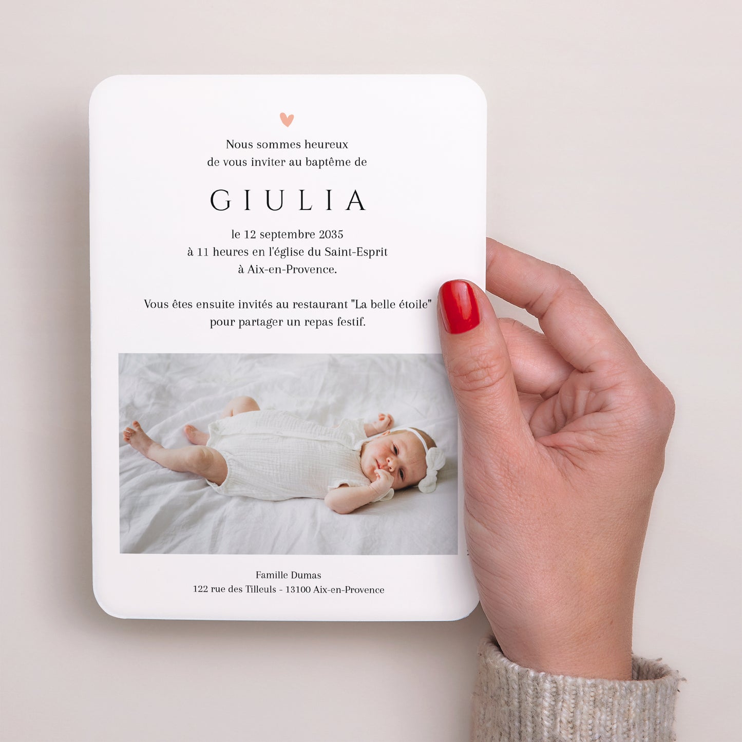 Faire-part Baptême Portrait, bords arrondis Douce Bénédiction photo N° 3