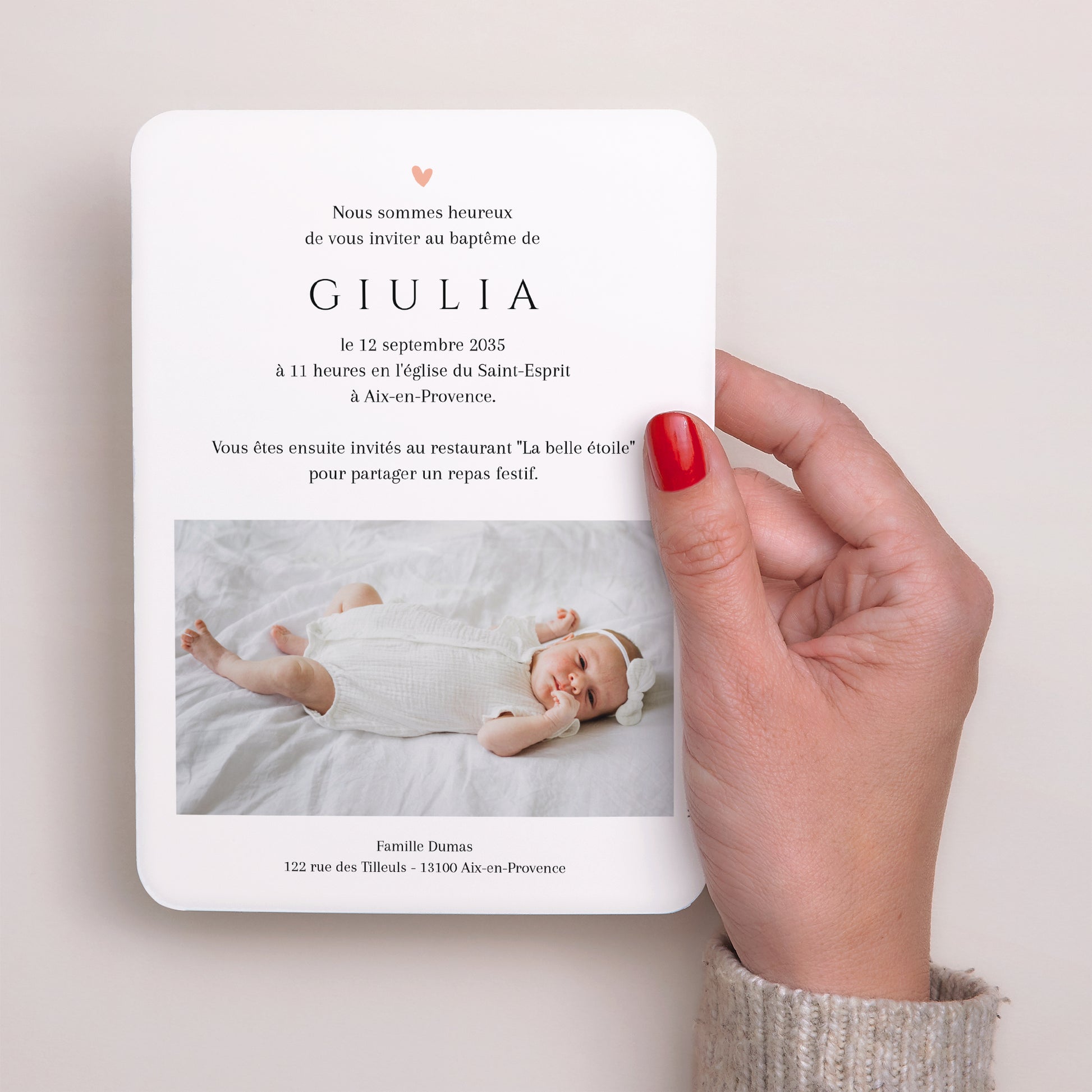 Faire-part Baptême Portrait, bords arrondis Douce Bénédiction photo N° 3