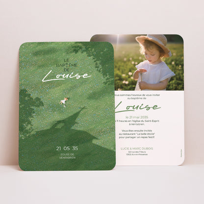 Faire-part Baptême Portrait, bords arrondis Un baptême dans l'herbe photo N° 1