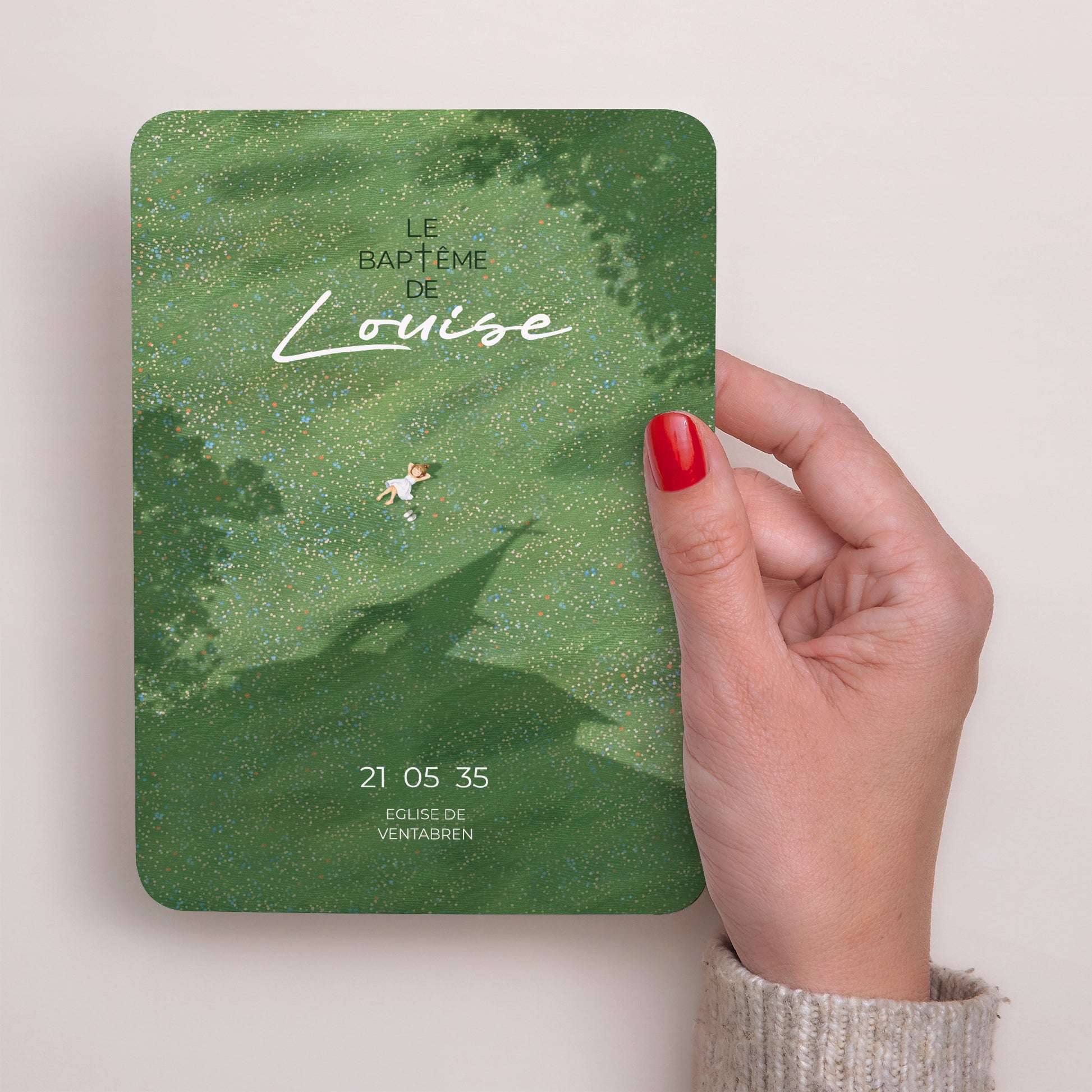 Faire-part Baptême Portrait, bords arrondis Un baptême dans l'herbe photo N° 2