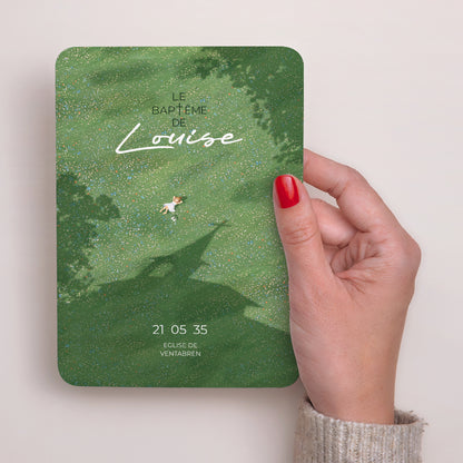Faire-part Baptême Portrait, bords arrondis Un baptême dans l'herbe photo N° 2