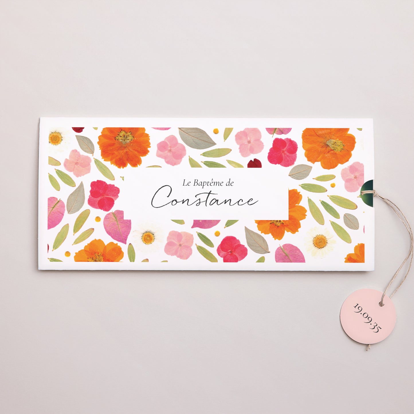 Faire-part Baptême Pochette 2 cartes, étiquette Un Jardin Béni photo N° 1