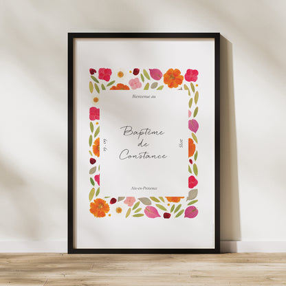 Panneau bienvenue Baptême Portrait 60 x 90 cm Un Jardin Béni photo N° 1