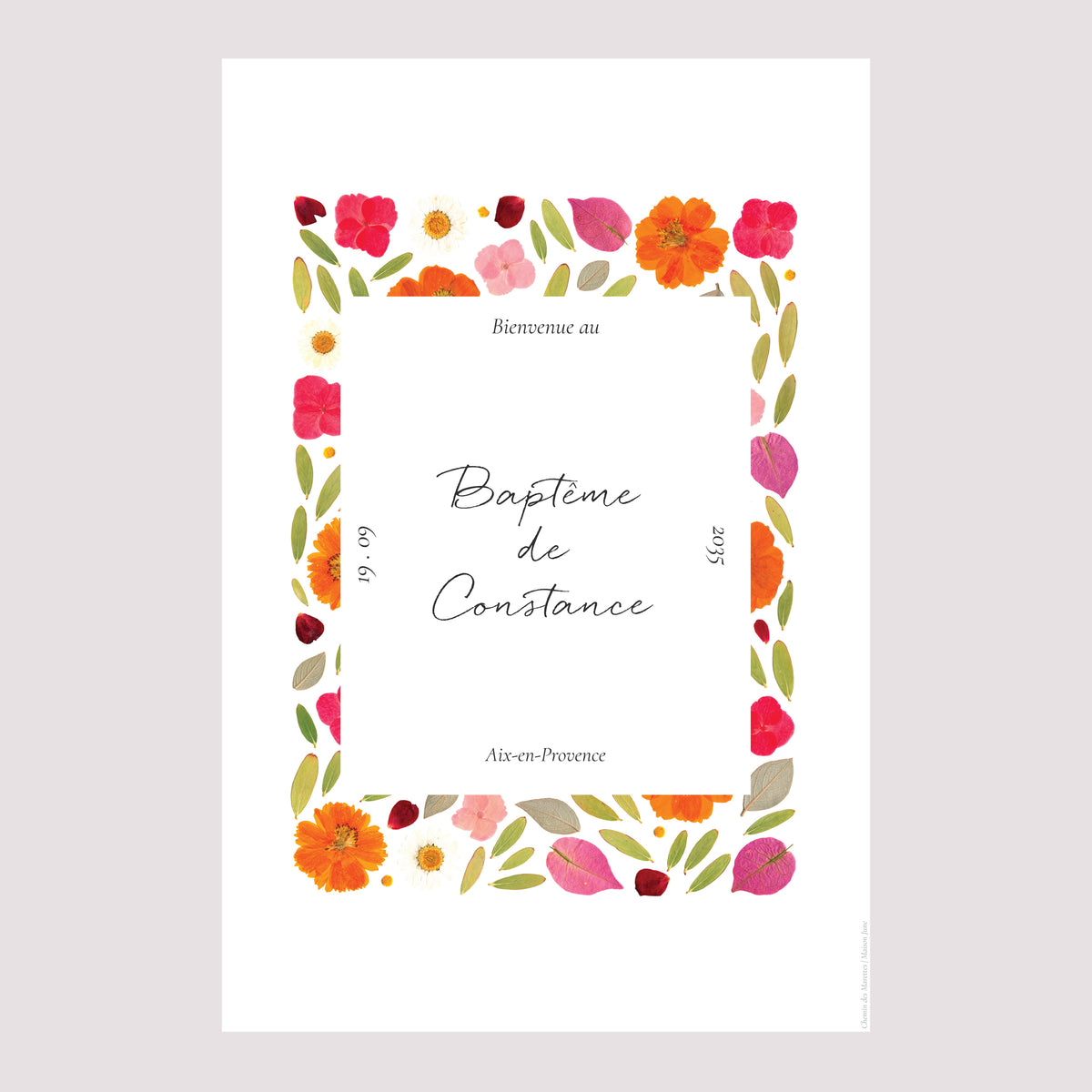 Panneau bienvenue Baptême Portrait 60 x 90 cm Un Jardin Béni photo N° 2