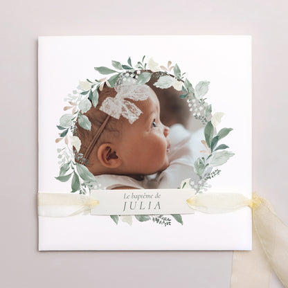 Faire-part Baptême Pochette carrée, 3 cartes, étiquette Une Couronne de Douceur photo N° 1