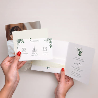 Faire-part Baptême Pochette carrée, 3 cartes, étiquette Une Couronne de Douceur photo N° 3