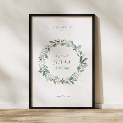 Panneau bienvenue Baptême Portrait 60 x 90 cm Une Couronne de Douceur photo N° 1