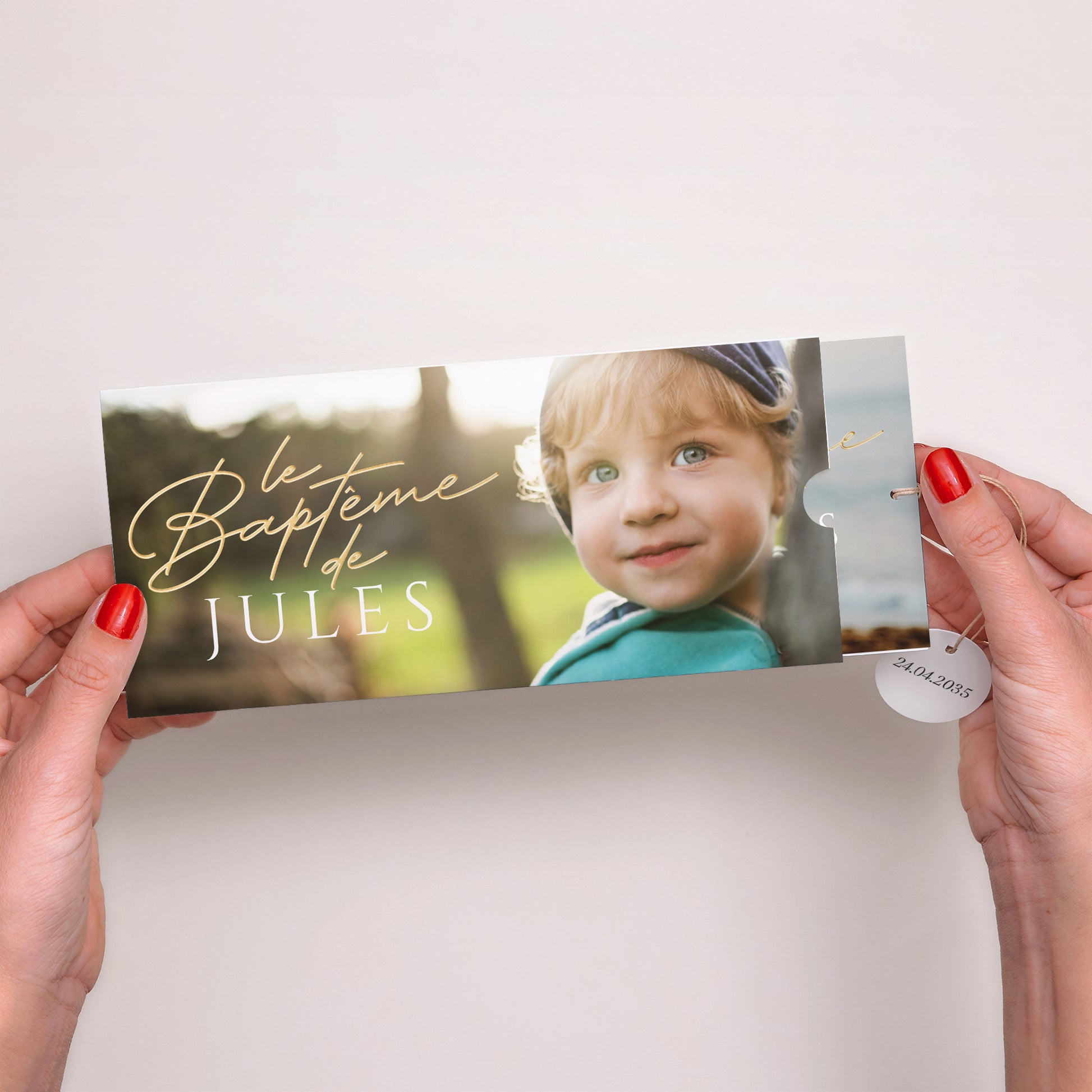 Faire-part Baptême Pochette 2 cartes, étiquette Un Moment Précieux photo N° 2