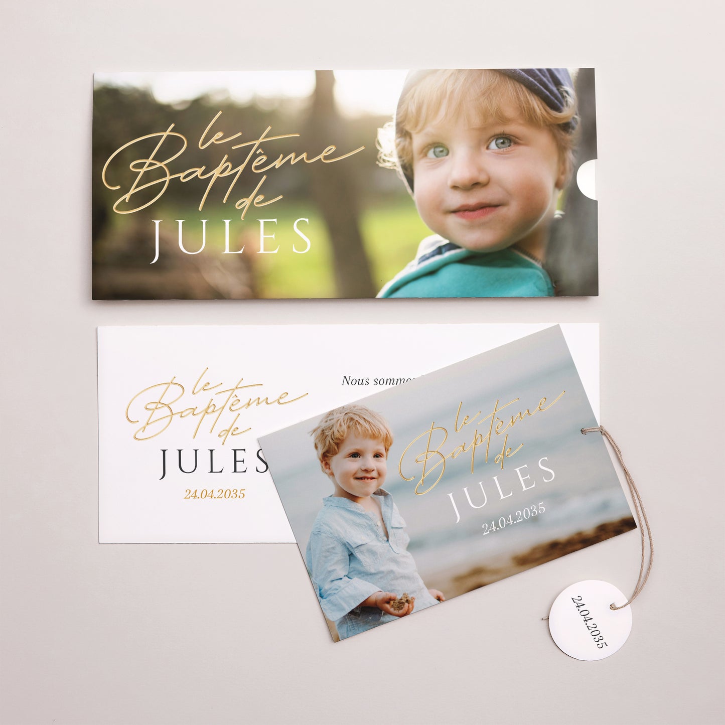 Faire-part Baptême Pochette 2 cartes, étiquette Un Moment Précieux photo N° 3