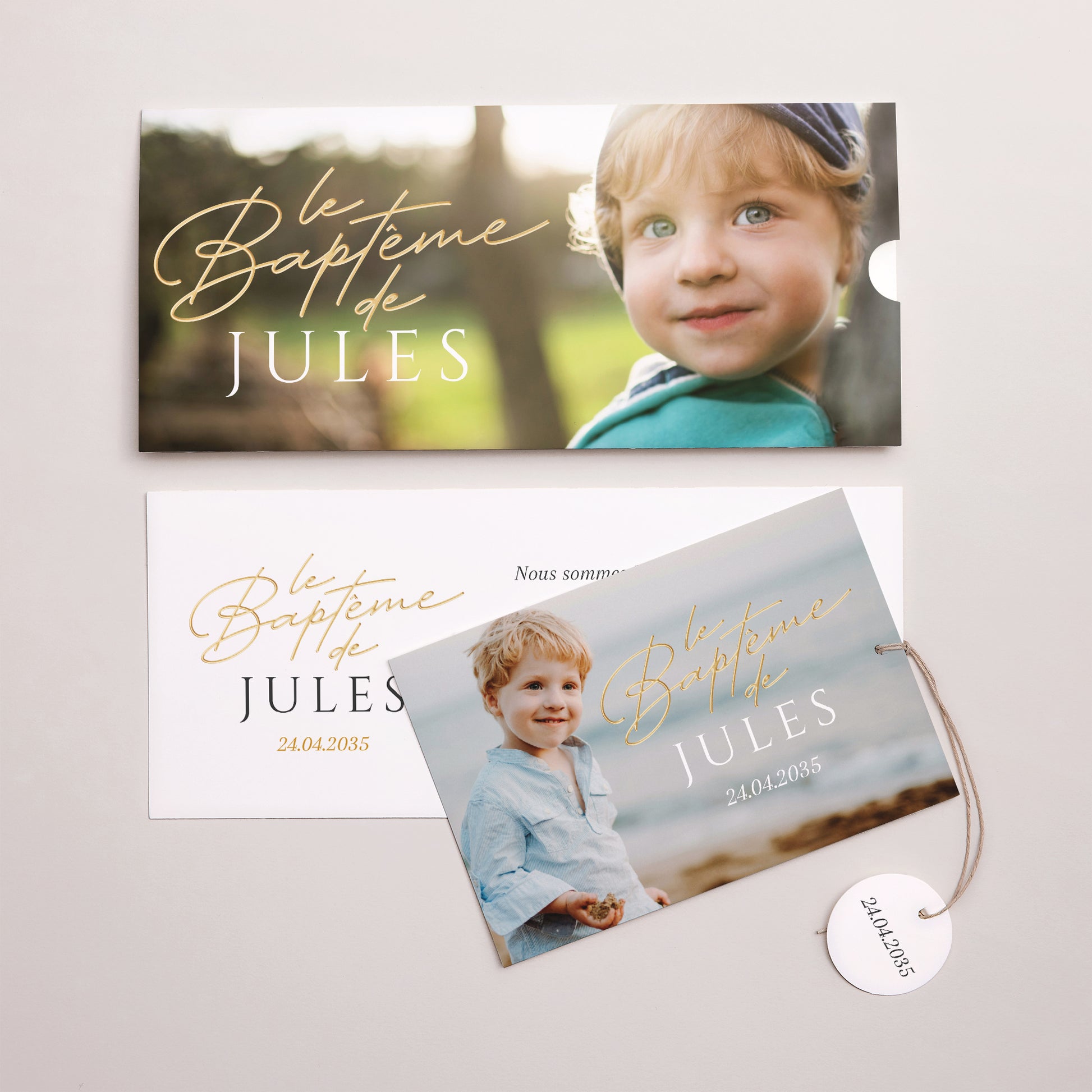 Faire-part Baptême Pochette 2 cartes, étiquette Un Moment Précieux photo N° 3