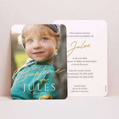 Faire-part Baptême Portrait, bords arrondis Un Moment Précieux photo N° 1