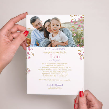 Faire-part Baptême Grand format rectangle Doux jardin photo N° 3