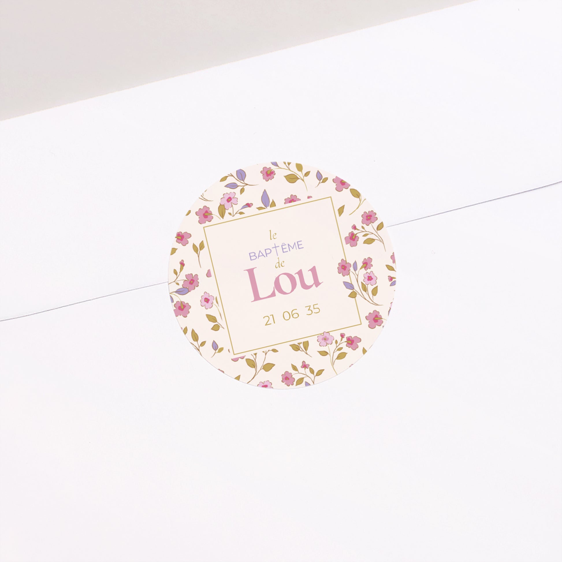 Sticker Baptême Rond Doux jardin photo N° 1