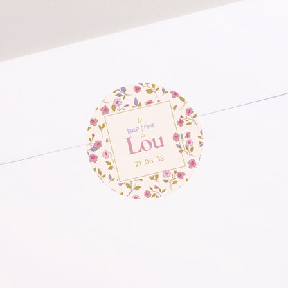 Sticker Baptême Rond Doux jardin photo N° 1