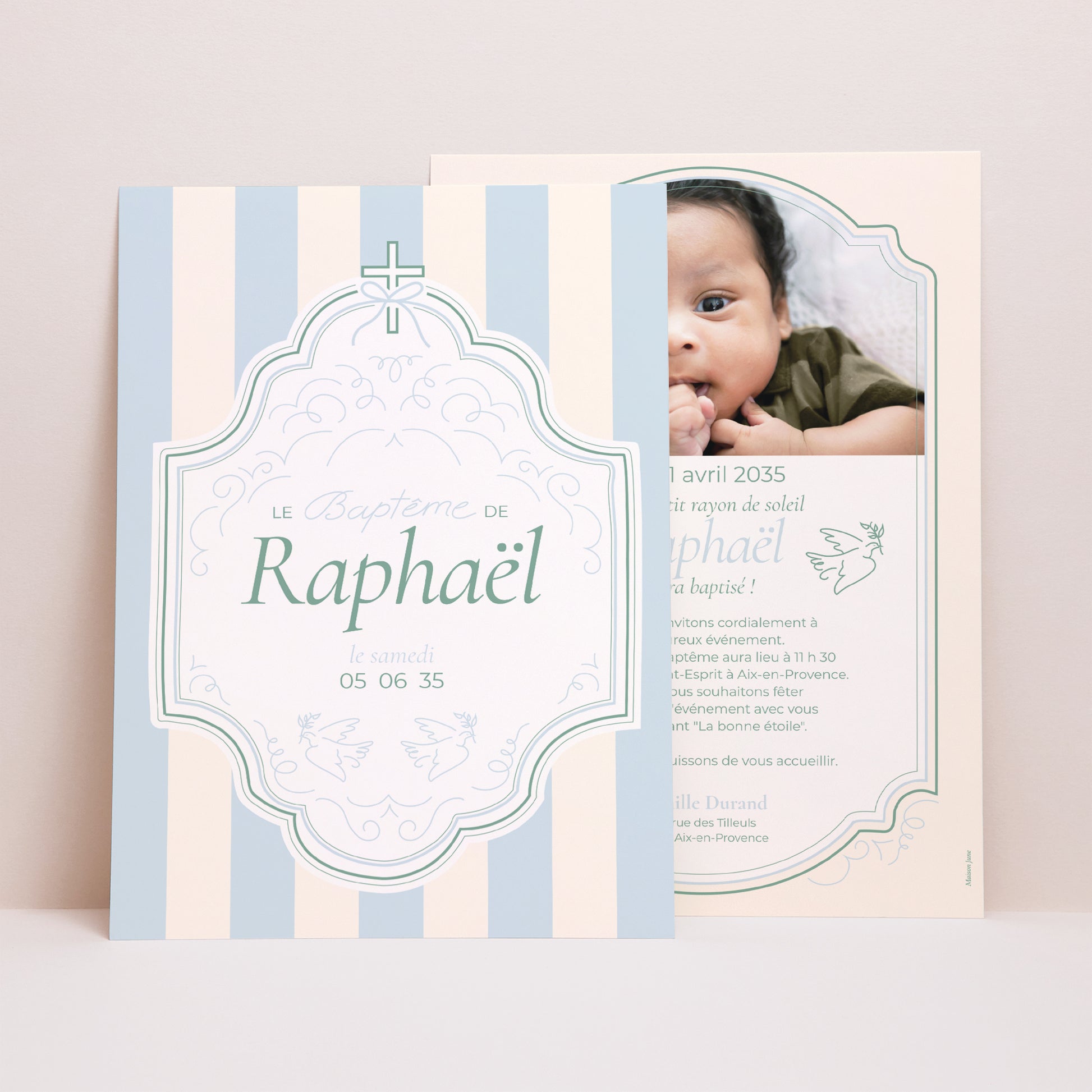 Faire-part Baptême Grand format rectangle Baptême et tendresse photo N° 1