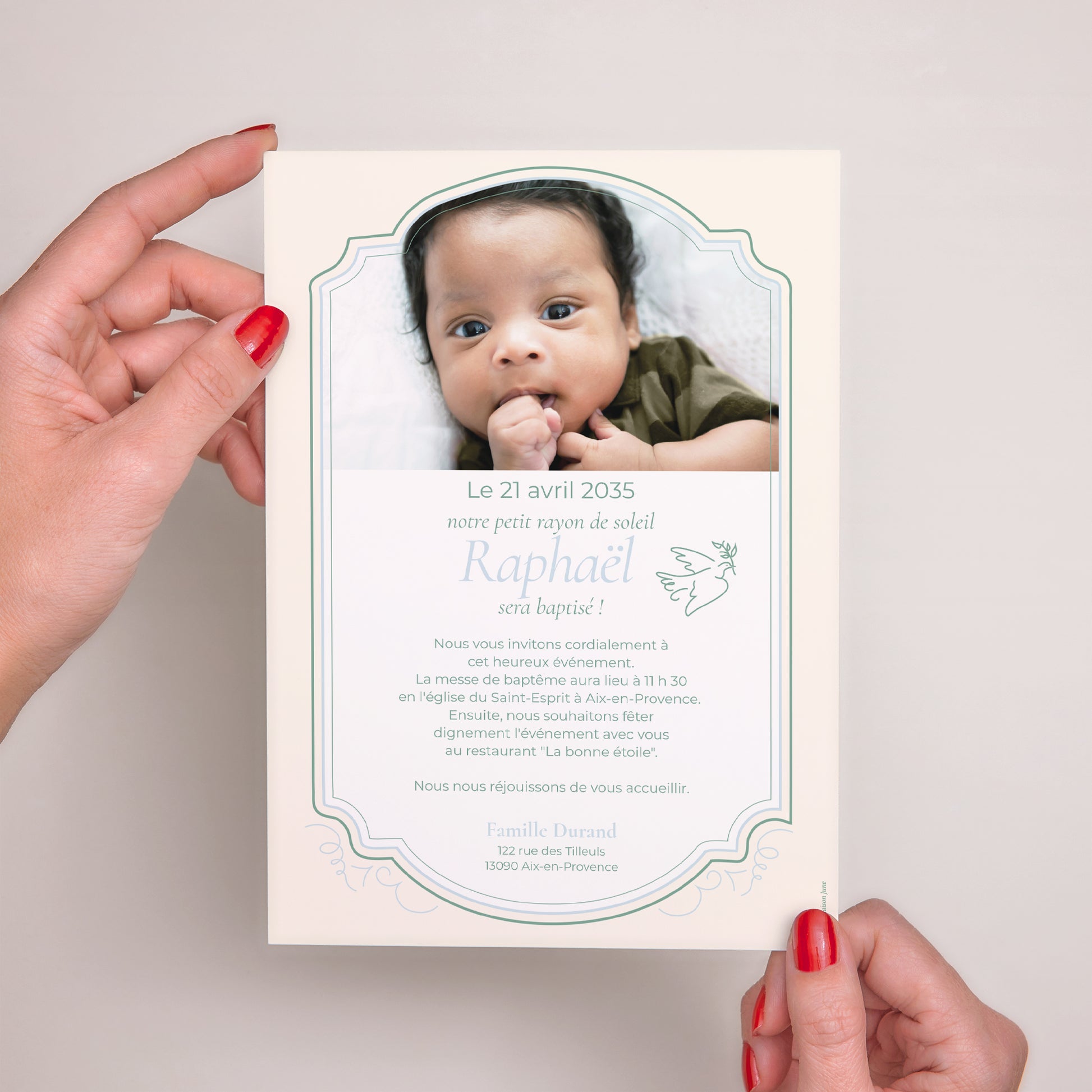 Faire-part Baptême Grand format rectangle Baptême et tendresse photo N° 3