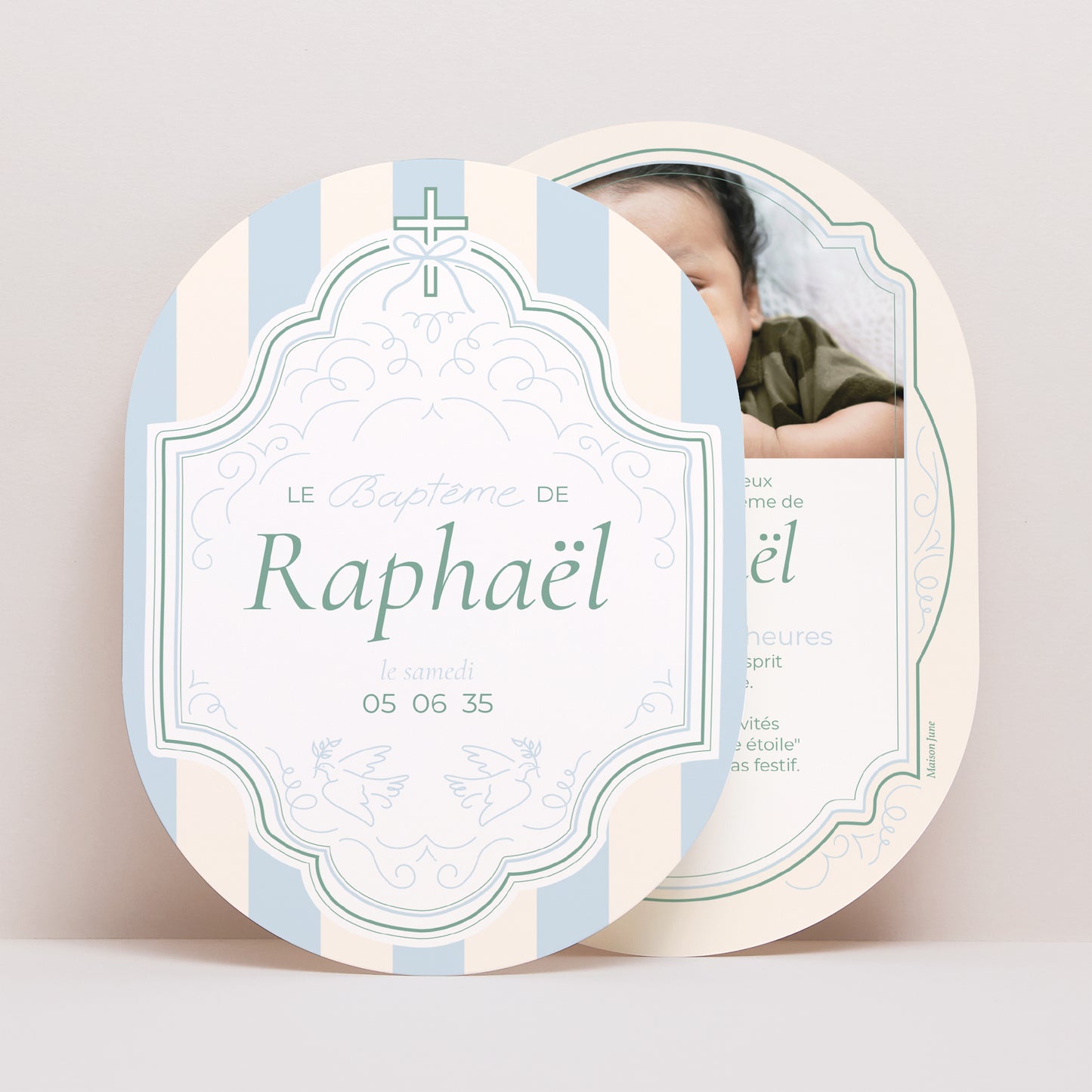 Faire-part Baptême Ovale Baptême et tendresse photo N° 1