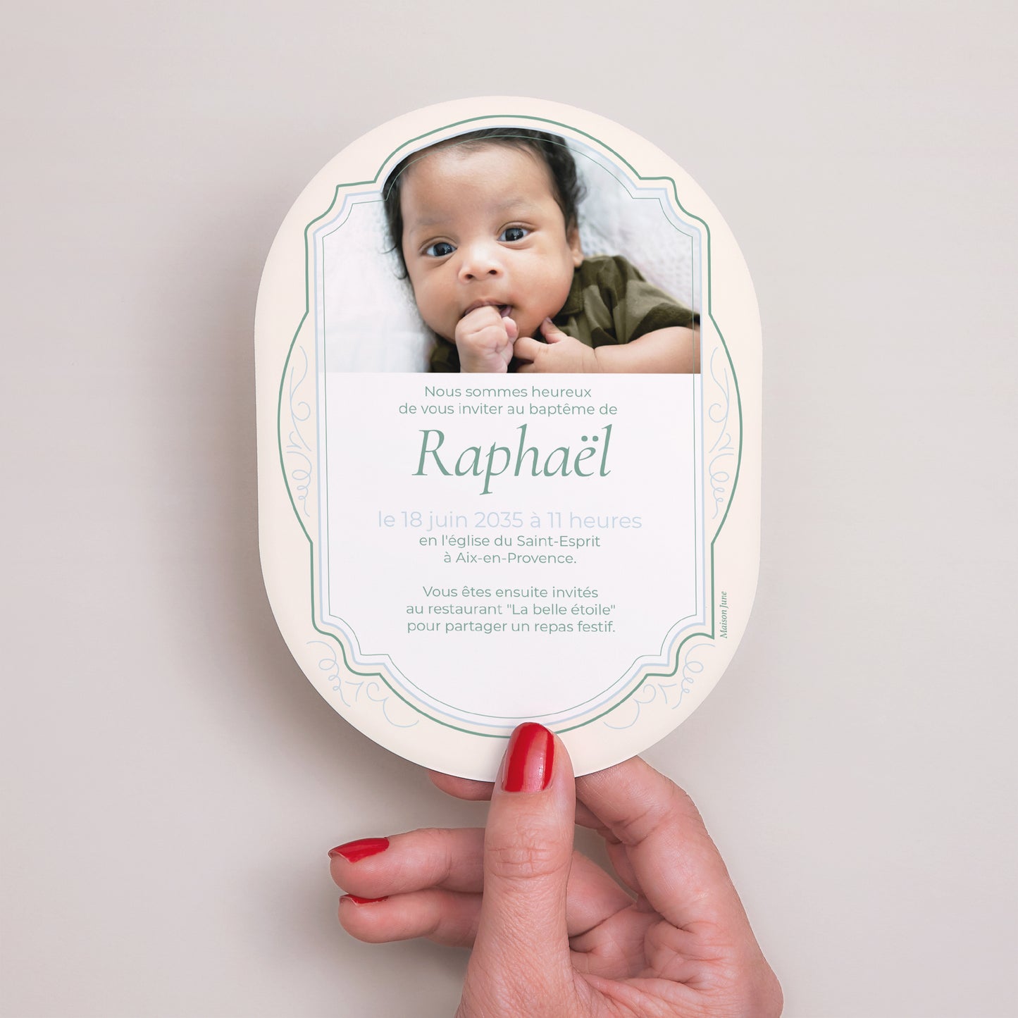 Faire-part Baptême Ovale Baptême et tendresse photo N° 3