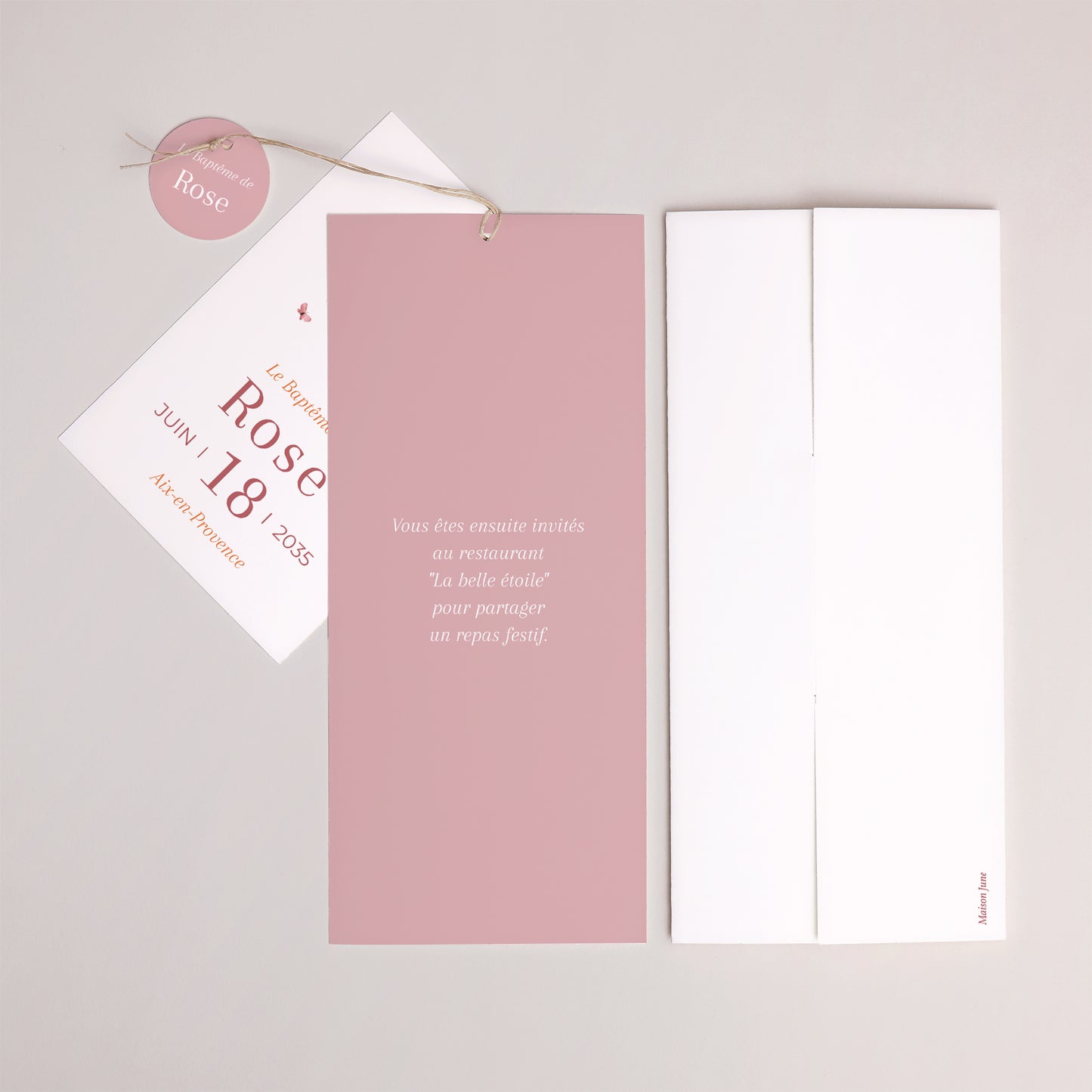 Faire-part Baptême Pochette portrait 2 cartes, étiquette Petite Grâce photo N° 4