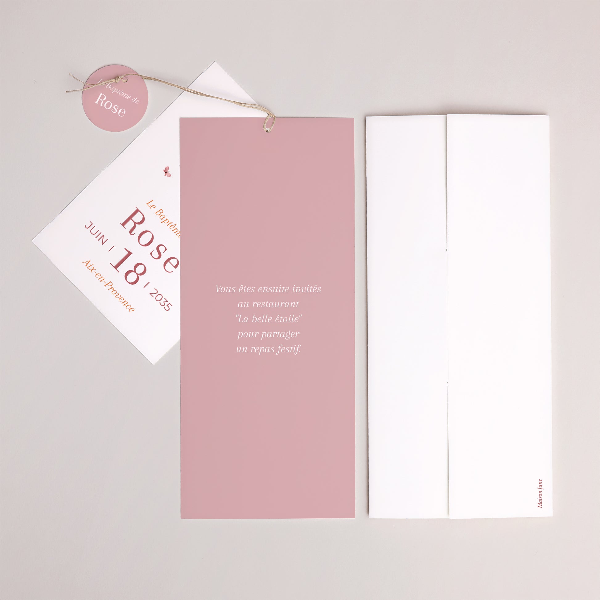 Faire-part Baptême Pochette portrait 2 cartes, étiquette Petite Grâce photo N° 4